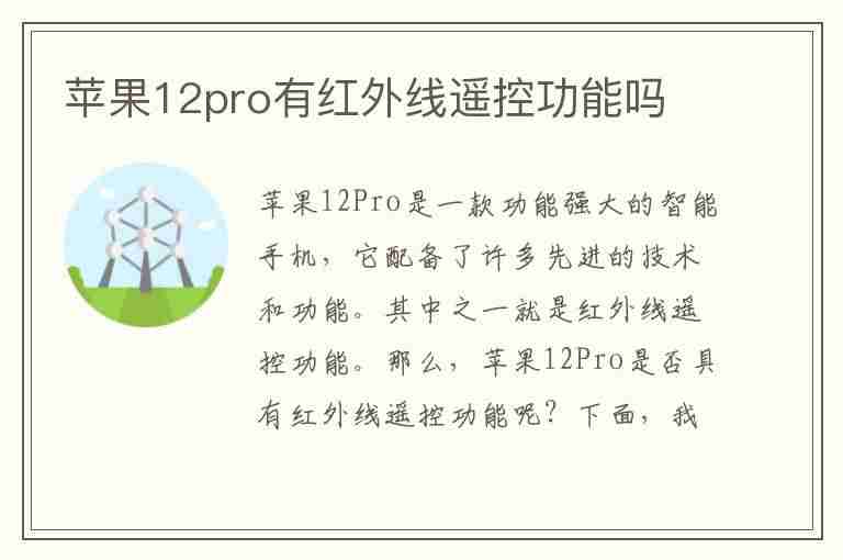 苹果12pro有红外线遥控功能吗